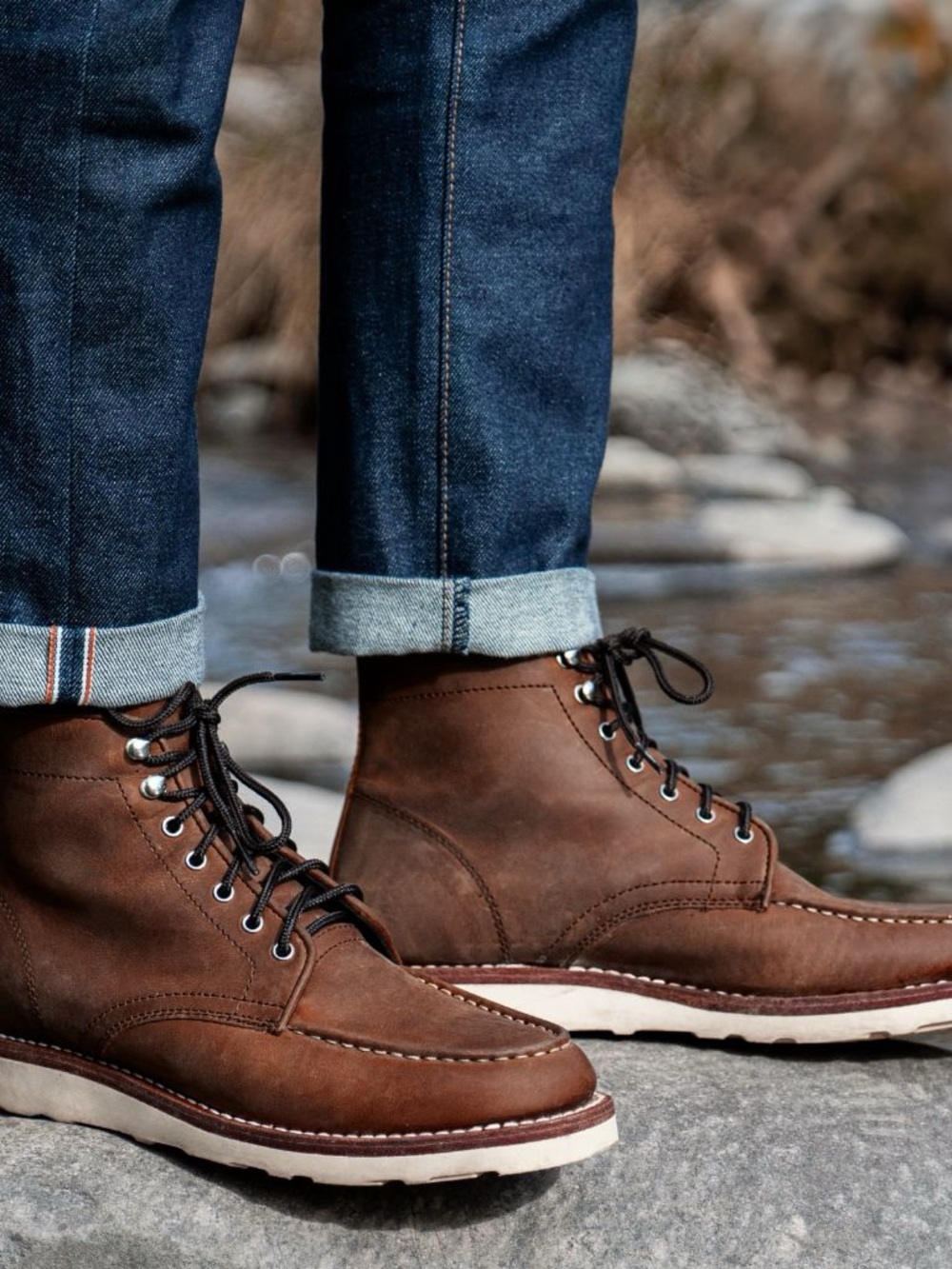 Brown Leather Moc Toe Men's Boots